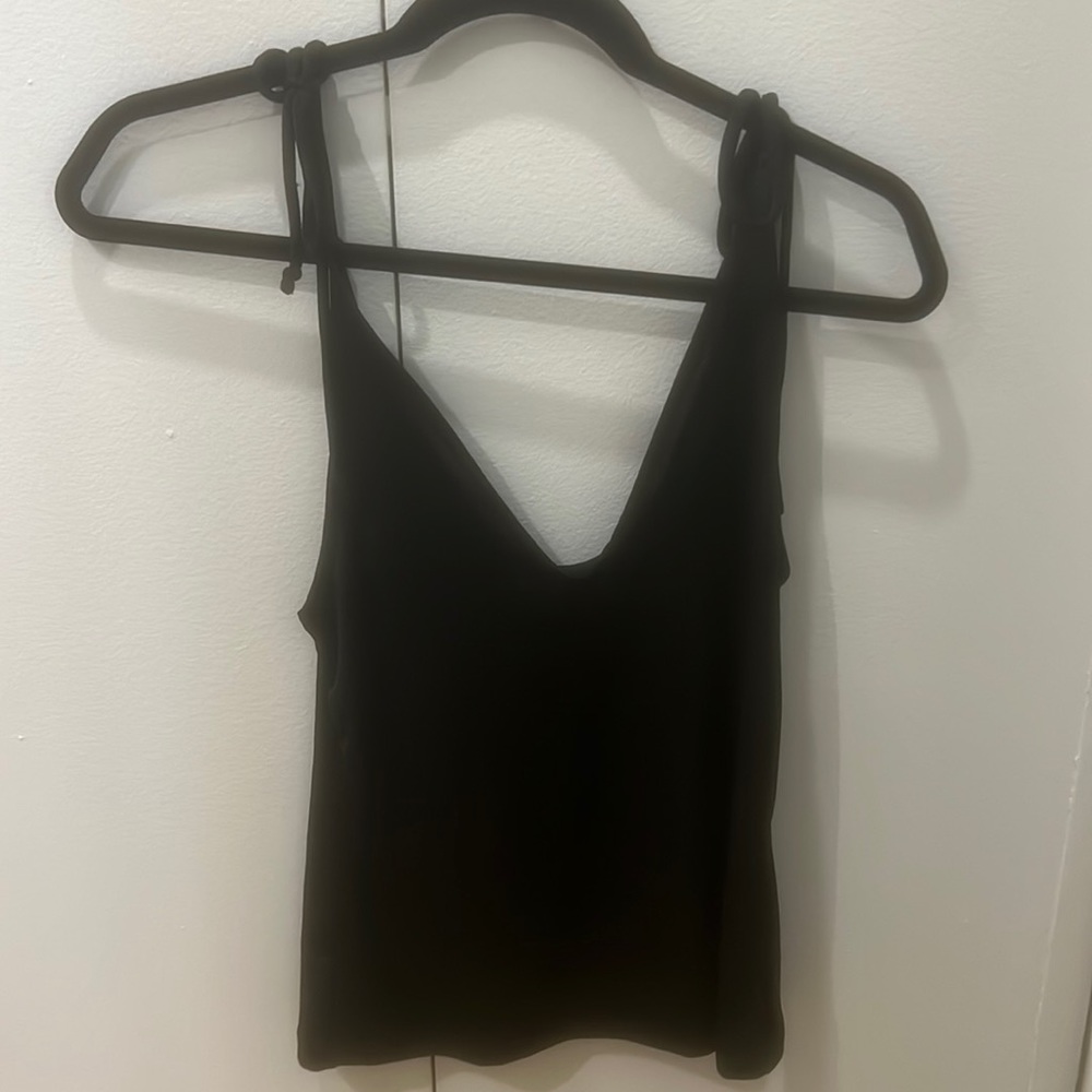 Tie strap black tank top